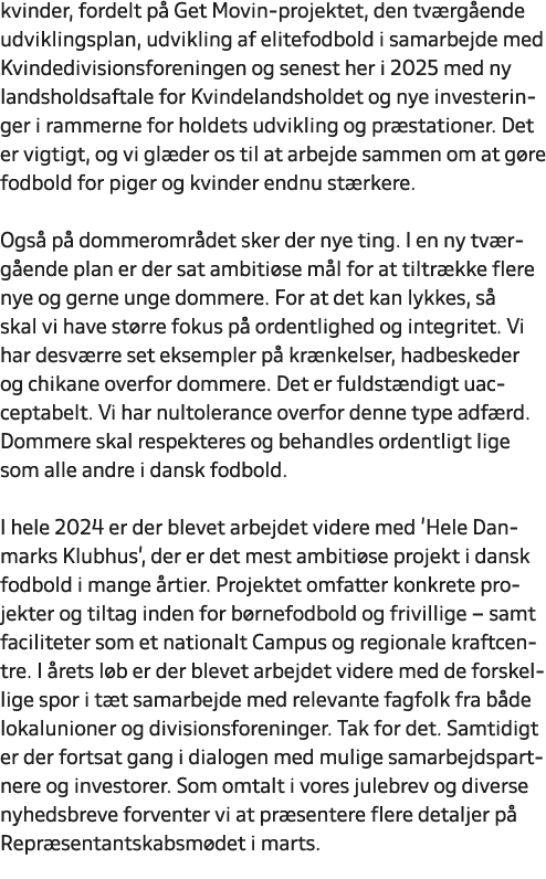 kvinder, fordelt p Get Movin projektet, den tv rg ende udviklingsplan, udvikling af elitefodbold i samarbejde med Kv...